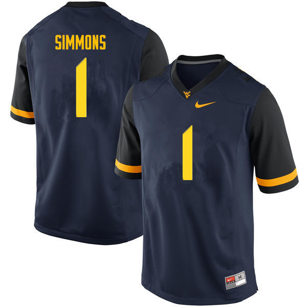 NCAA Men's T.J. Simmons West Virginia Mountaineers Navy #1 Nike Stitched Football College Authentic Jersey QU23L52JD